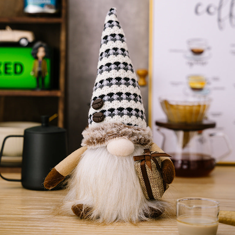 New home decorations, coffee with lights, dwarf faceless doll ornament, luminous goblin Rudolph doll