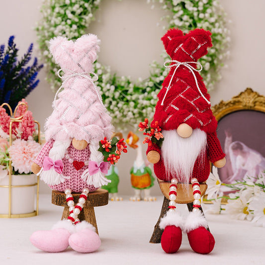 Valentine's Day decorations sequined plush hat midget doll Valentine's Day pearl hanging leg doll couple gift