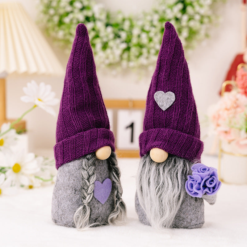 Christmas Decorations Purple Knitted Hat Gnomes Doll Ornament American Spring Autumn Faceless Doll